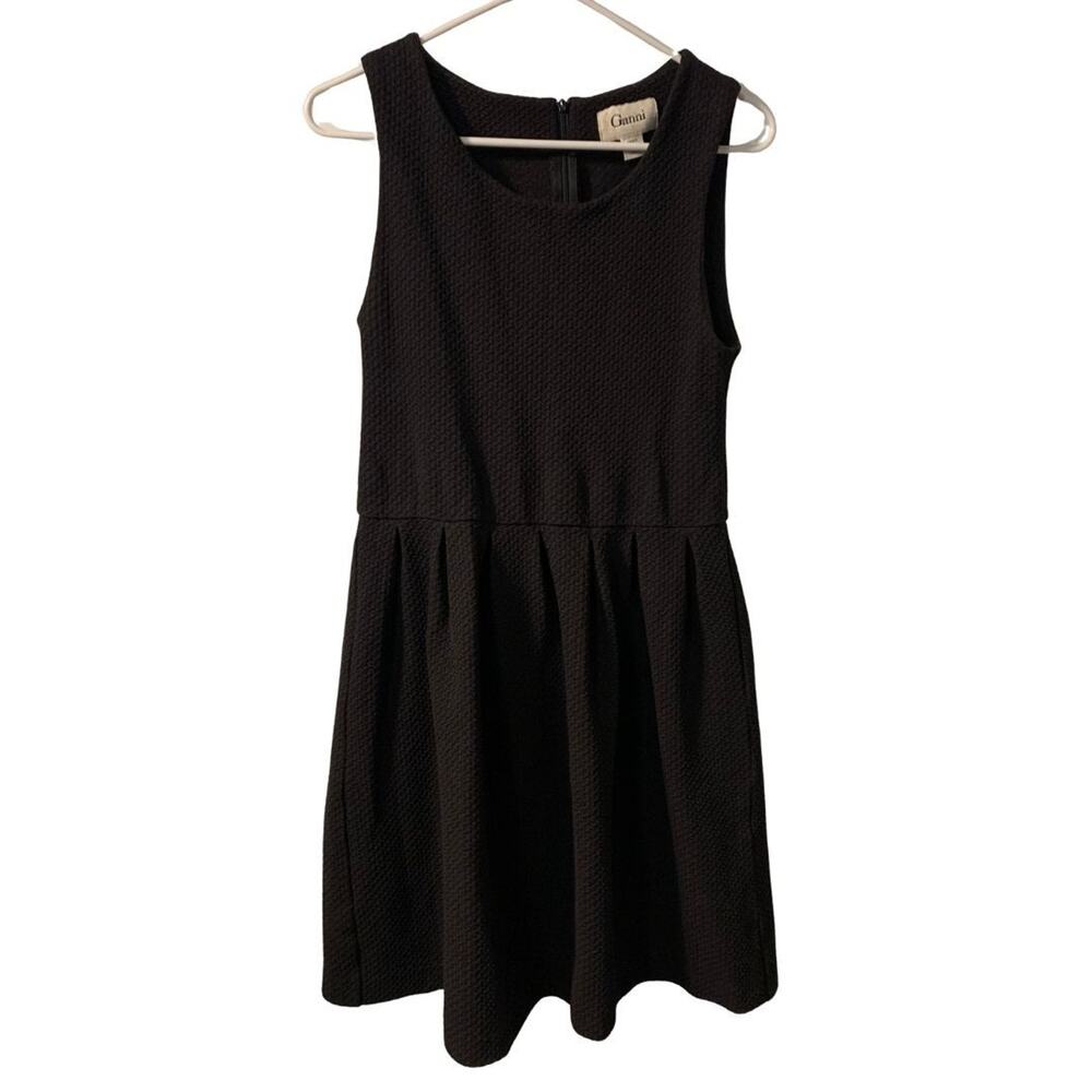Ganni Women's Black Textured Skater Dress Size M 90s Minimalist Summer LBD